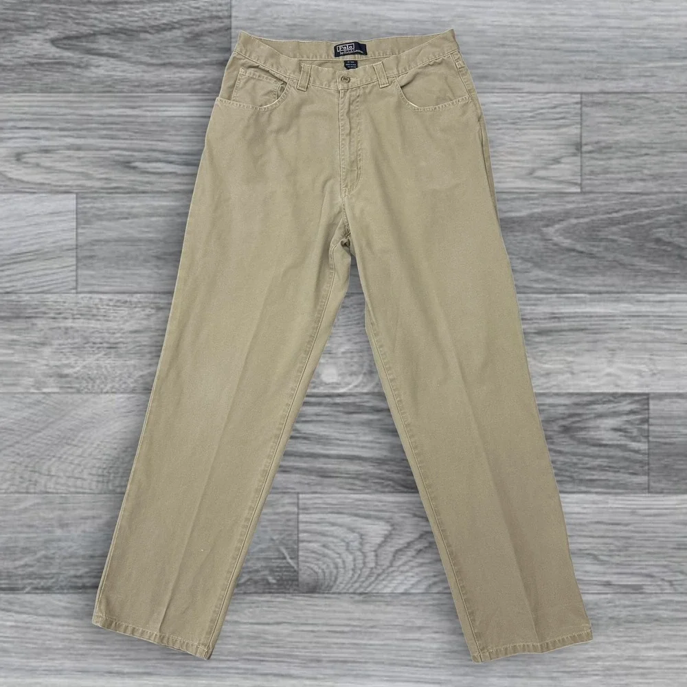 Polo Ralph Lauren Khaki Chino Pants Mens 34x30 Tan 100% Cotton Straight Leg‎